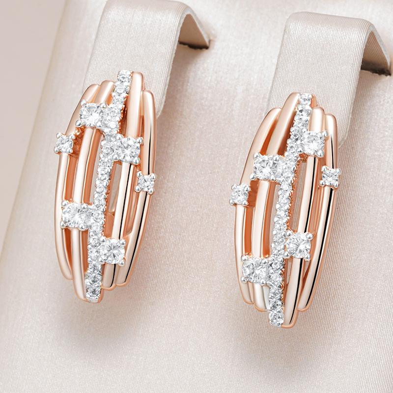 Luxuriöse Glänzende Natürliche Zirkon Tropfenohrringe Für Damen Fassungsdesign Roségold Farbmischung Braut Hochzeitsschmuck