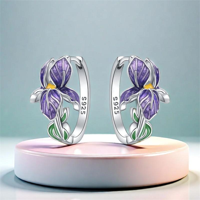 925er Sterlingsilber Blumen- und Pflanzen-Serie Lila Iris Ohrringe Exquisite Hochzeitsfeier Geschenke für Damen Schmuck Mode Geschenke