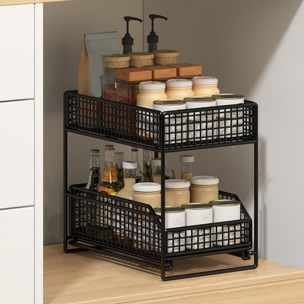 Stable Frame Pull Out Storage Rack Iron Under Sink Organizer Sliding Cabinet Basket for Kitchen