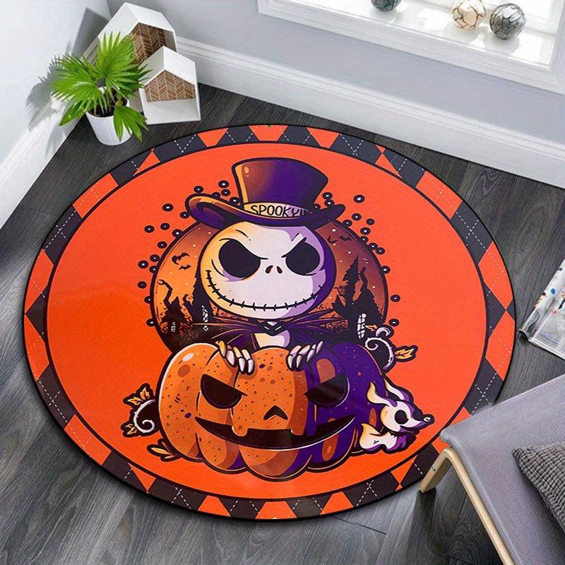 1pc Jack Skellington Pattern Round Area Rug , Bedroom Living Room Floor Mat , Playroom Bedroom Living Room Indoor Decor Rug , Aesthetic Room