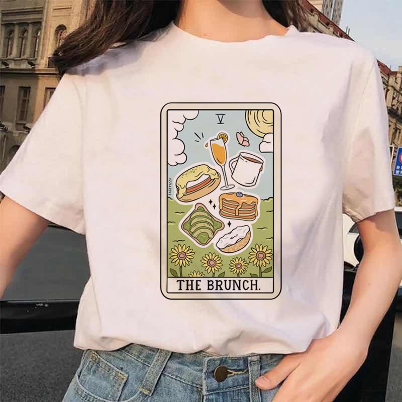 Womens Tarot Card Flower Funny Time Ladies Cartoon Fashion Short Sleeve Summer Printed Tshirt Womens Tshirt Top Pattern