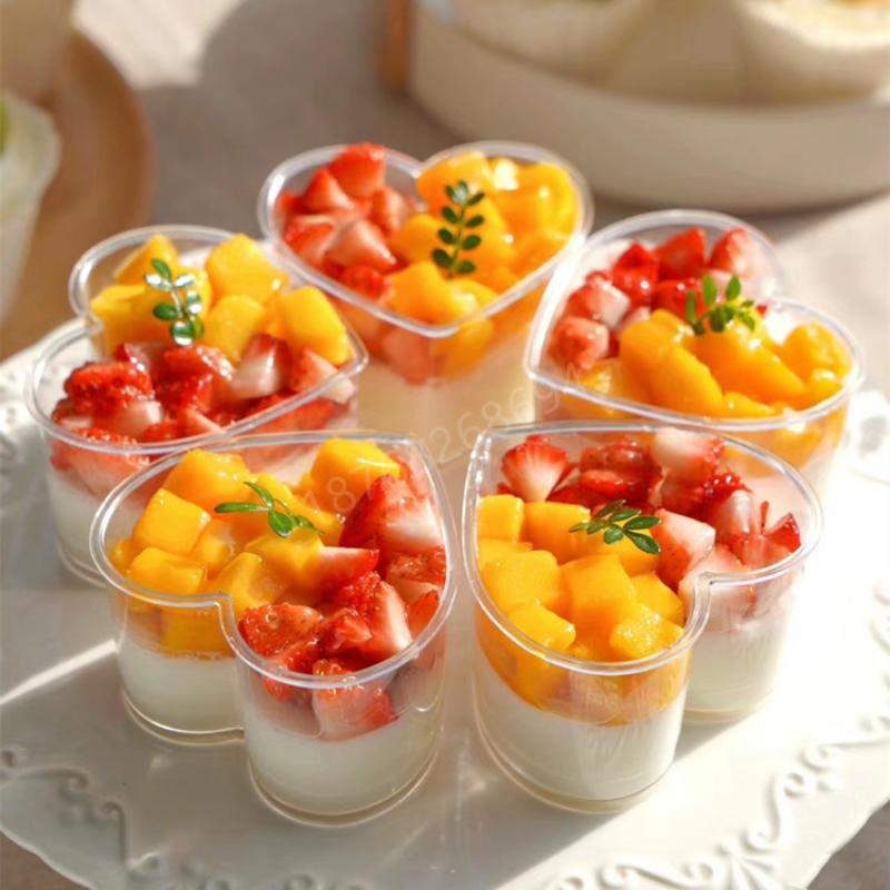 10/20/30Pcs Disposable Transparent Plastic Mousse Cup Mini Heart Shaped Pudding Dessert Cup For Hotel Party And Sweet Shop
