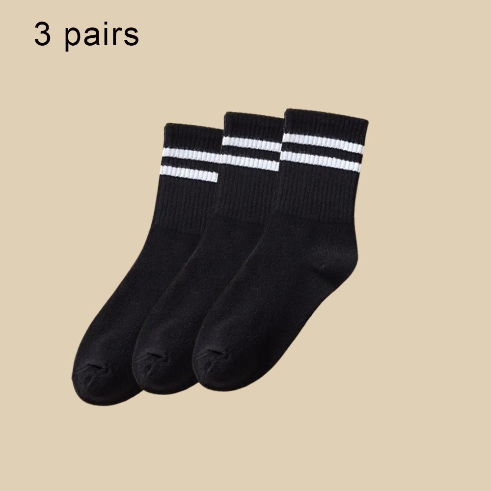 3 Pairs Women Parallel Bar Striped Printed Round Neck Socks Suitable Daily Life Breathable Lightweight Casual Mid Length Socks