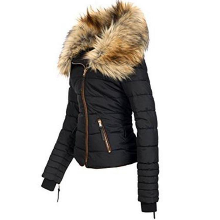 Ladies Slim Fit Cotton Jacket with Hood and Large Collar Zipper Fashion Outerwear