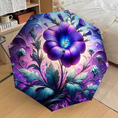 1PC Floral Stained Glass Umbrella-8-Rib Reinforced, Automatic Open, Lightweight & Durable, Cute Fashion Accessory for Outdoor-P95