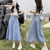 Women's High Waist A-Line Denim Midi Skirt - Slim, Fashionable, and Loose Big Swing Style for Summer