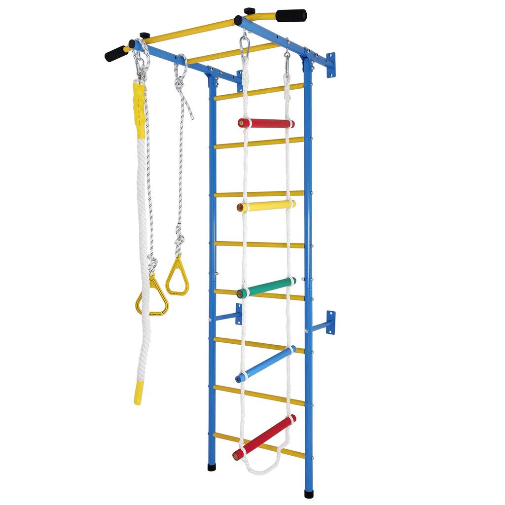 Giochi da Arrampicata 5 in 1 per Bambini Piccoli, Palestrina Indoor per Esercizio, Set Parete Scala in Acciaio con Sbarra per Trazioni, Corda, Anelli da Ginnastica, Regalo per Bambini e Bambine