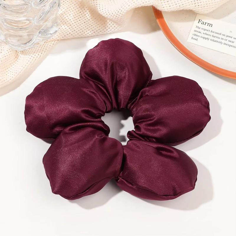 Soft Pillow Elastic Hair Band Scrunchie for Women Luxury Design Big Flower Filled Cotton Solid Satin Ponytail Ties Accessories