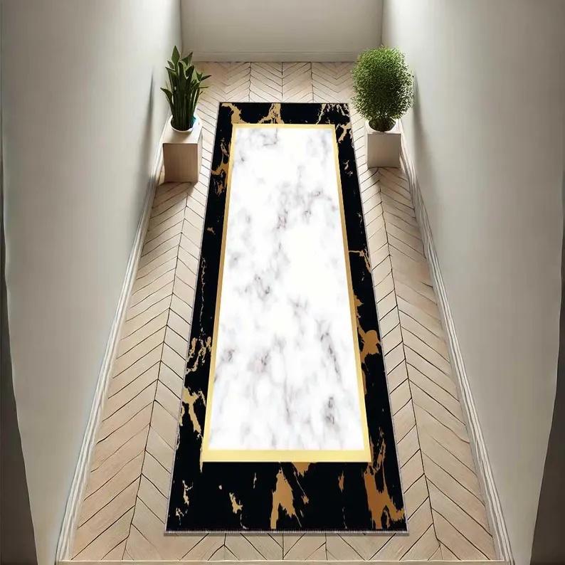 Musterläuferteppich mit Marmormuster Bordüre Nordischer Stil Hochwertiges Gefühl Eingangsbereich Flur Rutschfeste Unterlage Bettseite Sofa Teppich Heimdekoration
