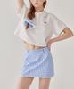Ronron Torchon Lace Check Mini Skirt Soft Blue