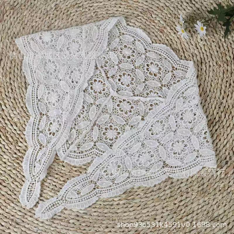 2026 Knitted Hollow Out Triangle Hair Scarf Headband Women Girls Knitted Flower Headbands Summer Travel Literary Photo Headwear