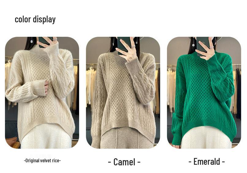 Women's Versatile Cashmere Slimming Pullover: Round Neck, Long Sleeve, Loose Casual Base Layer Knit Sweater