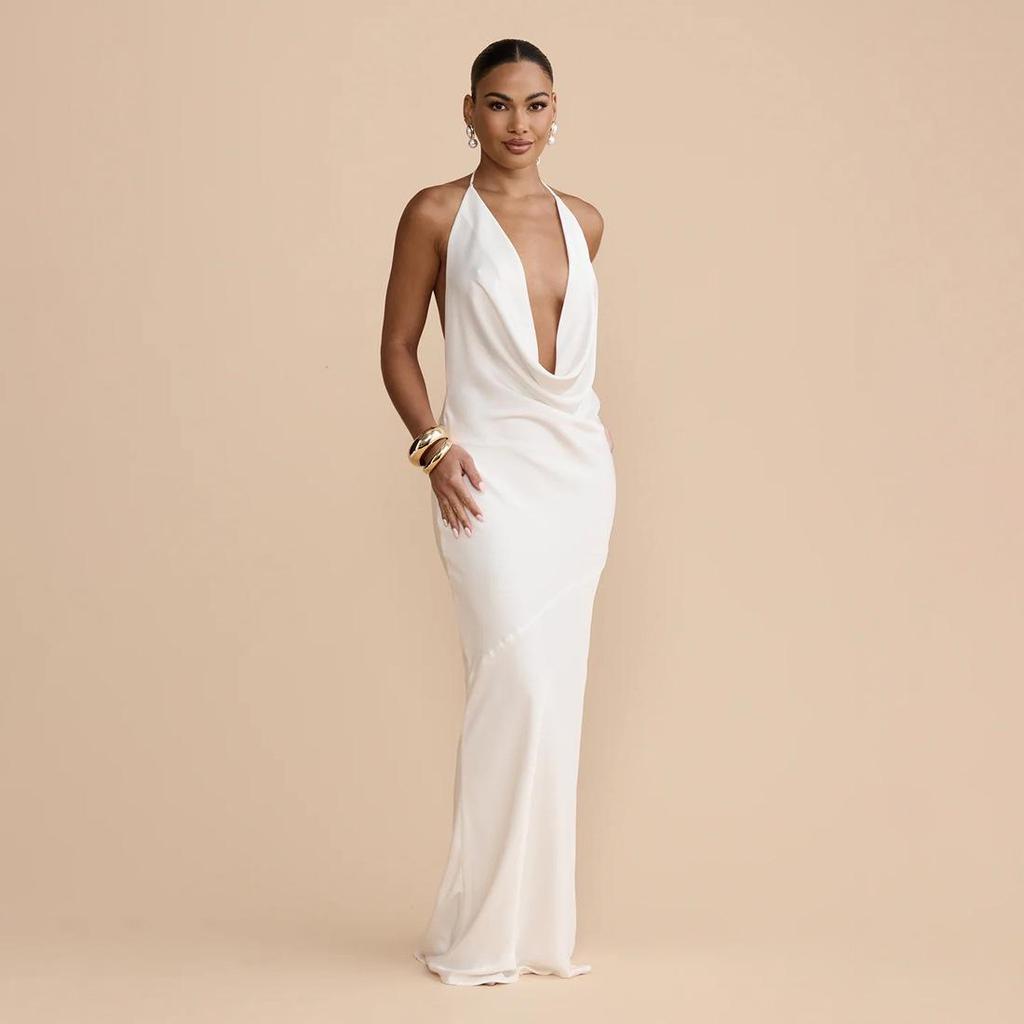 2026 Spring European & American Halter Slim Open-Back Strappy Dress