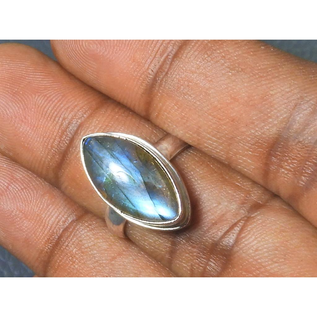 Marquise Labradorite Ring US7 Solid 925 Sterling Silver Chunky Gemstone Ring MK-37