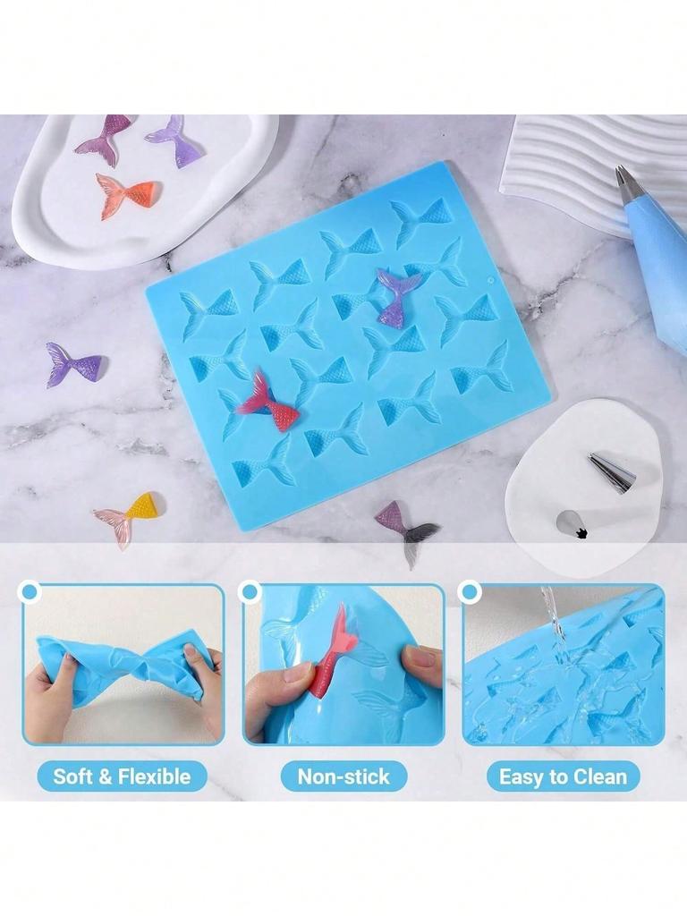16 Cavities Mermaid Tails Silicone Mold Chocolate Fondant Candy Jelly Molds Baby Birthday Cupcake Topper Cake Decorating Tools