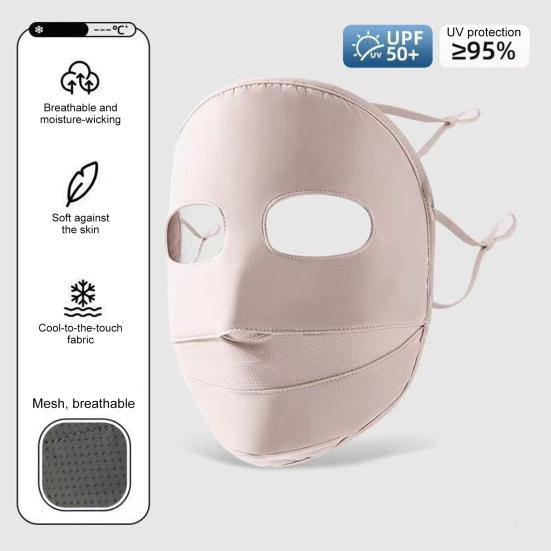 Soft Ice Silk Face Guard, Full Face Protection Face Shield, Breathable Holes Facekini with Elastic Ear Loop for Outdoor Activities Eye Forehead Neck