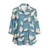 Women Button Down Shirt Floral Print Three Quarter Sleeve Loose Fit Blouse Collared Neck Casual Top for Everyday Wear