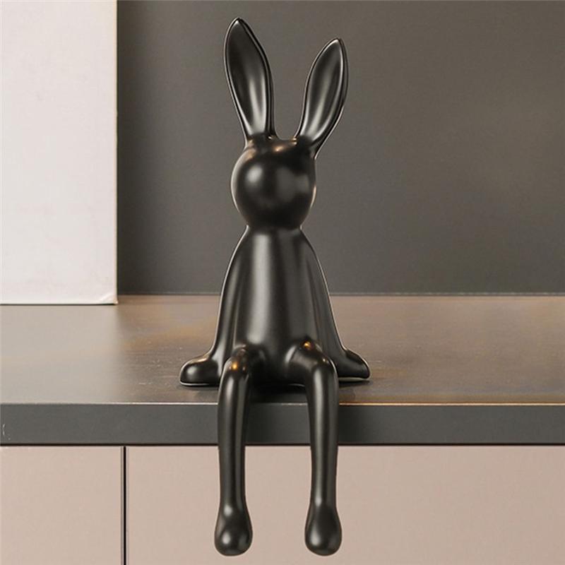A03F-Statua Figurine Coniglietto Carina Con Orecchie Lunghe Seduta Decorazione Decorazione Stanza Per Scrivania Libreria Regalo Per Amici