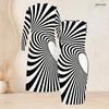 Women Plus Size Two Piece Set Long Sleeve Open Front Cardigan Sleeveless Bodycon Dress Black White Striped Printed