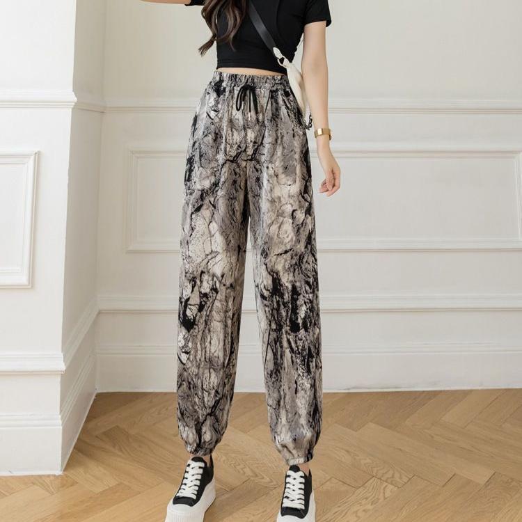 Summer Women's Printed Harem Pants Thin and Loose Ankle Pants Corset Bloomers