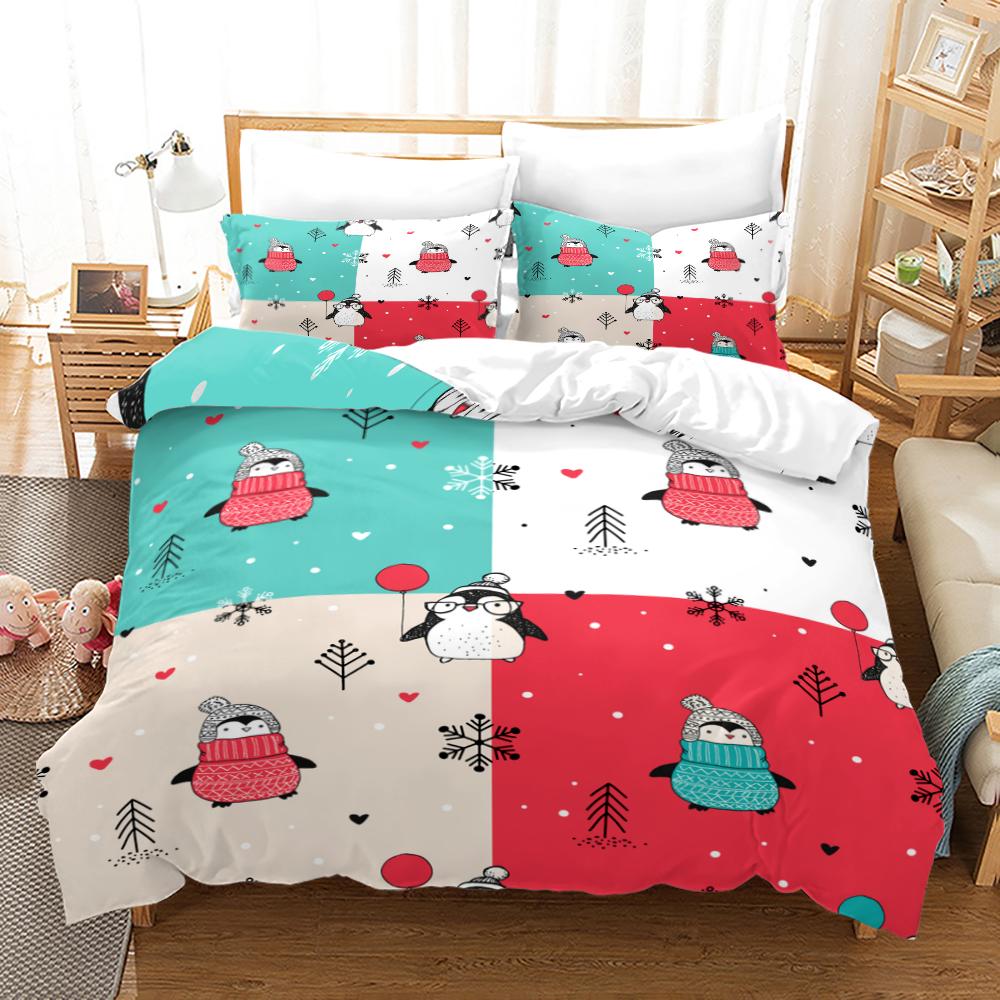 Antarctic Penguins Duvet Cover Set For Kid Girl Boy Cute Animals Polyester Comforter Cover Black White Print Bedspread King Size
