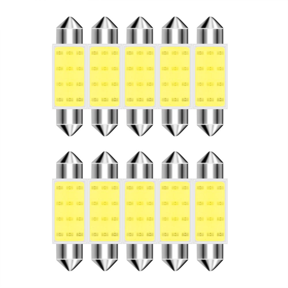 

10pcs DC 12V 31mm 36mm 39mm 41mm car COB LED Bulb C5W C10W White Color Car Dome Reading Light Auto Interior Lamp 6000K 6000K