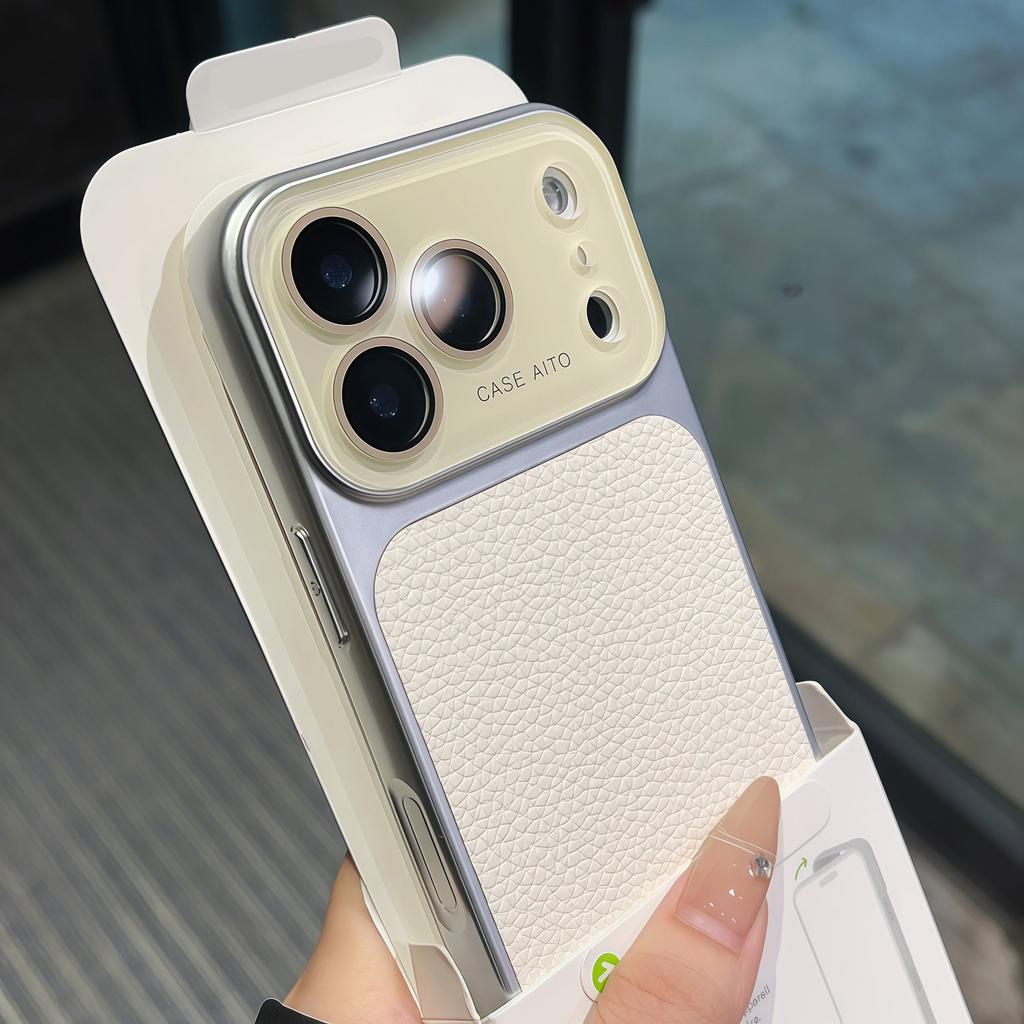 Luxury Lychee Leather Color Case for iPhone 17 16 15 14 13 Pro Max Matte Shockproof Glass Camera Protection Soft Bumper Cover