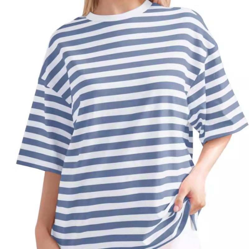 

YYFS Женская мода Повседневная Летняя Весна Полосатый Принт Короткие Рукава О-Образным Вырезом Блузки и Рубашки XXL