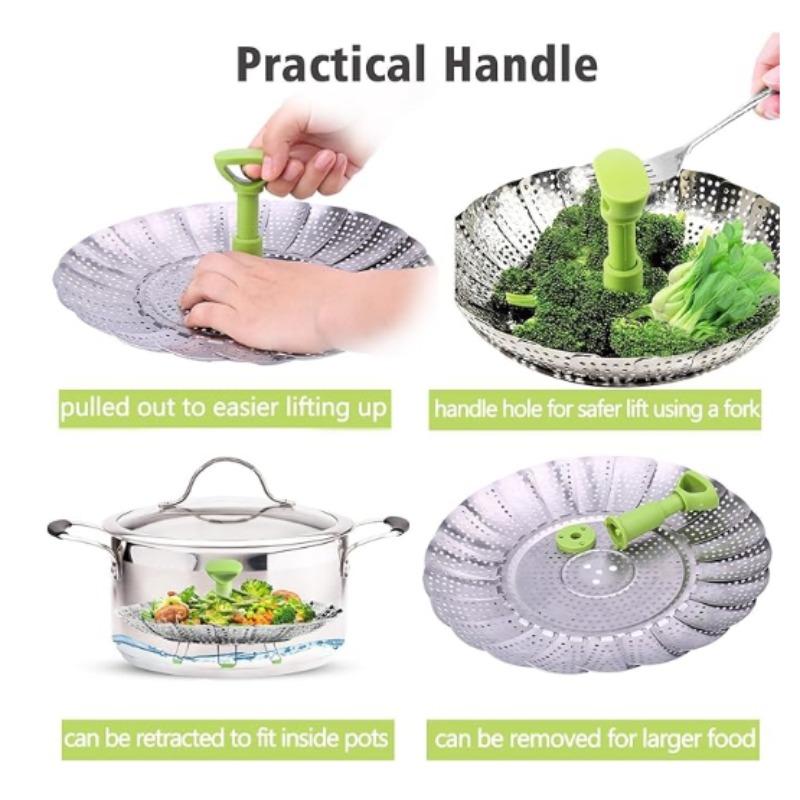 Coș pentru abur de legume din oțel inoxidabil Coș pentru abur cu abur Pliabil pentru legume, pește, fructe de mare, fructe, alimente, vase de gătit