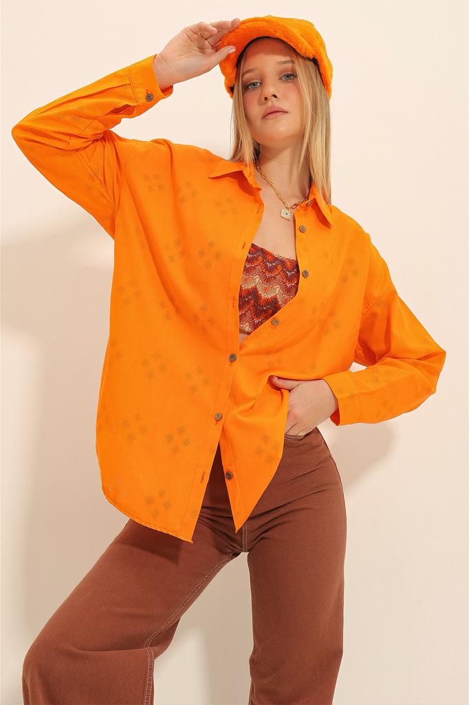 Damen Hemd Neue Saison Mode Fuchsia Motiv Oversize Leinen Hemd