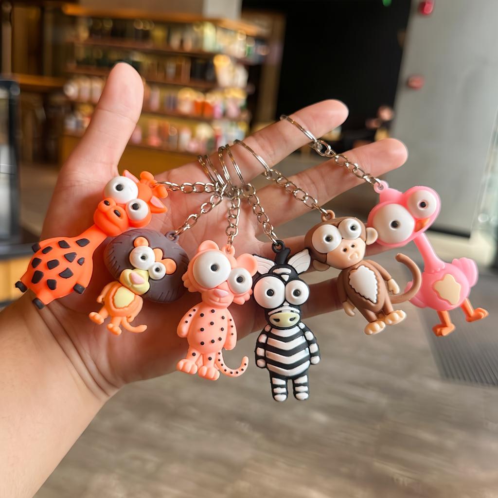 Cartoon Animal Big-eyed Doll Keychain Pendant Giraffe Lion King Keychain Theme Small Gift