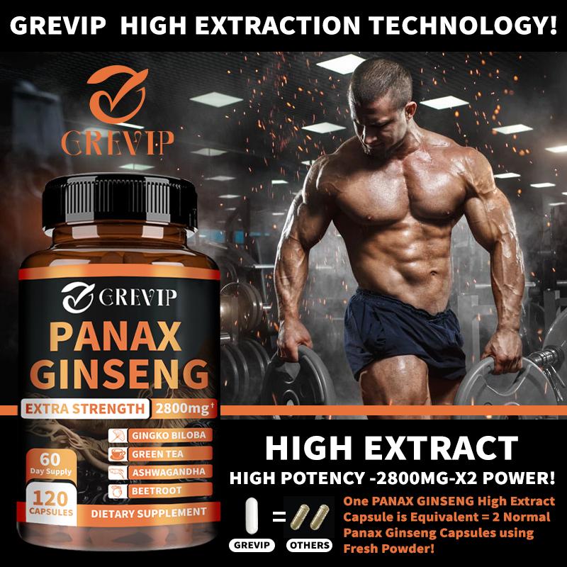 PANAX GINSENG, 120 Vegetarian Capsules, 2800 mg, Relieves Fatigue, Boosts Energy Levels and Muscle Building