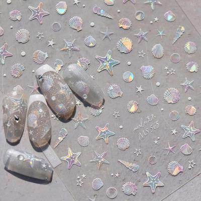 Vasaros paplūdimio vandenyno kriauklė, jūros žvaigždė, moliuskai, kriauklės, žvaigždės, jūros burbulas, jūros sraigės, nagų dailės lipdukai, „pasidaryk pats“ manikiūro lipdukai, dekoracija