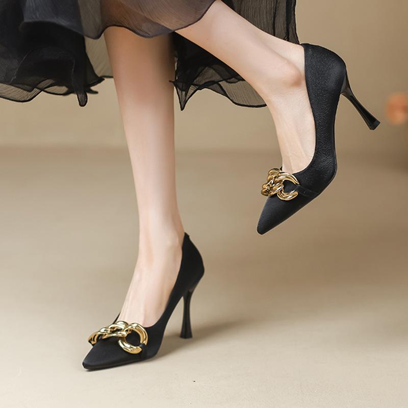 High Heels Women's Autumn and Summer New Fine Heel Design Sense Niche Temperament Celebrity French Nude Pointed Single Shoes