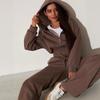 Damen Unifarbener Lässiger Kapuzenpullover mit Reißverschluss und Kapuze, Zweiteiliges Outfit mit Lockerer Passform und Weiter Beinhose