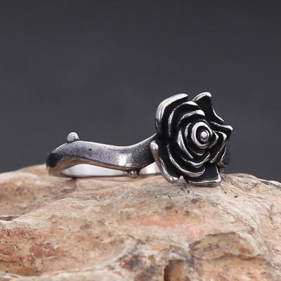 Vintage Zwarte Roos Bloem Ringen Voor Mannen Vrouwen Punk 316L Roestvrij Staal Eenvoudige Sieraden Bruiloft Feest Cadeaus Dropshipping