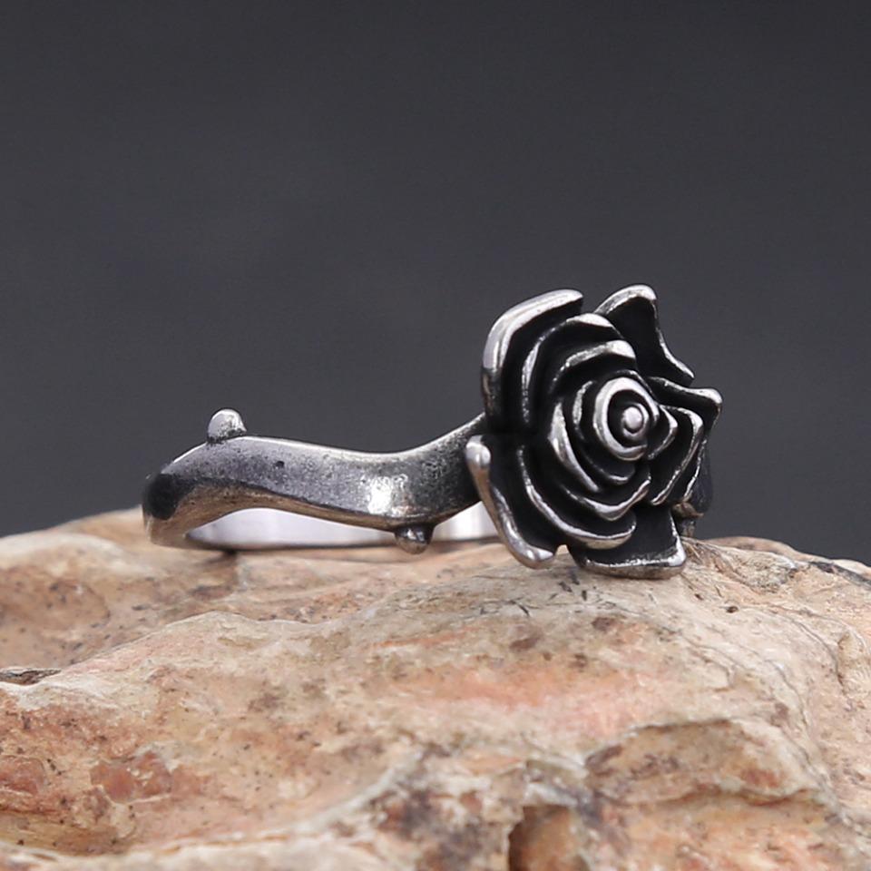 Vintage Black Rose Flower Rings For Men Women  Punk 316L Stainless Steel Simple Jewelry Wedding Party Gifts Dropshipping