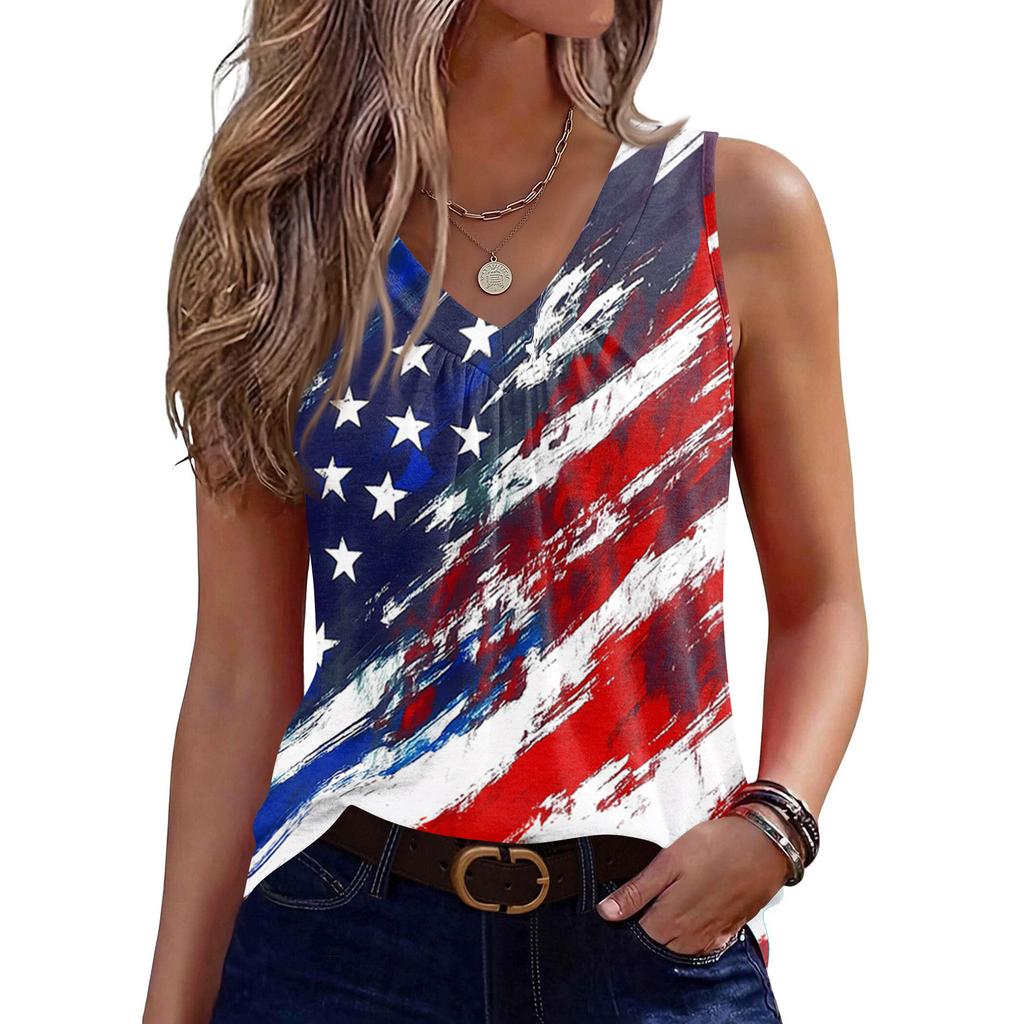 V-Neck Tank Top Women Print Tank Tee Casual Loose Fit Sleeveless Shirt
