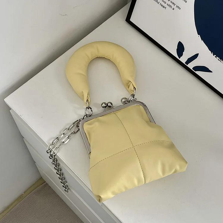 

Fashion Women Clip Handbag Vintage Kiss Lock Chain Crossbody bag Korean Style Female Messenger Shoulder Bags Solid Phone Bag sac