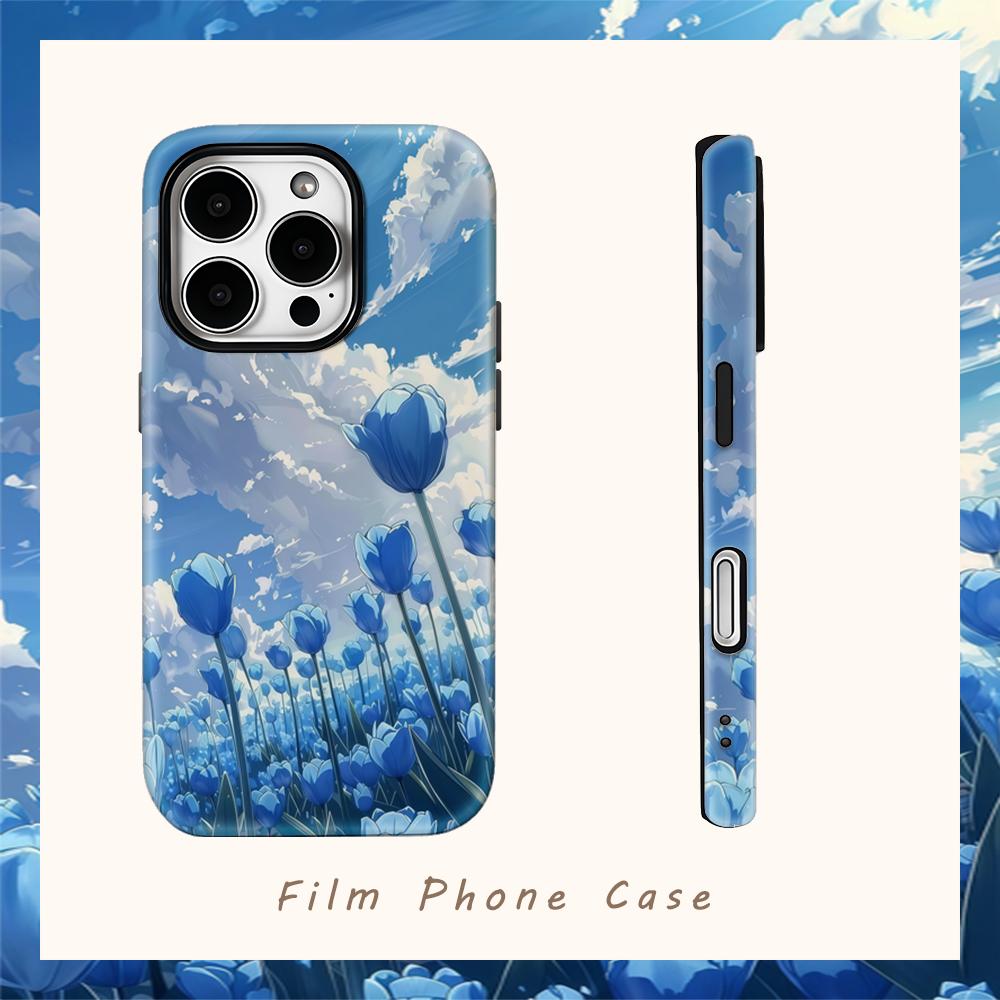 Blue TulipFor Magnetic Phone Case for IPhone 17 16 15 14 13 Pro Max Plus Single Double-layer Tough Case