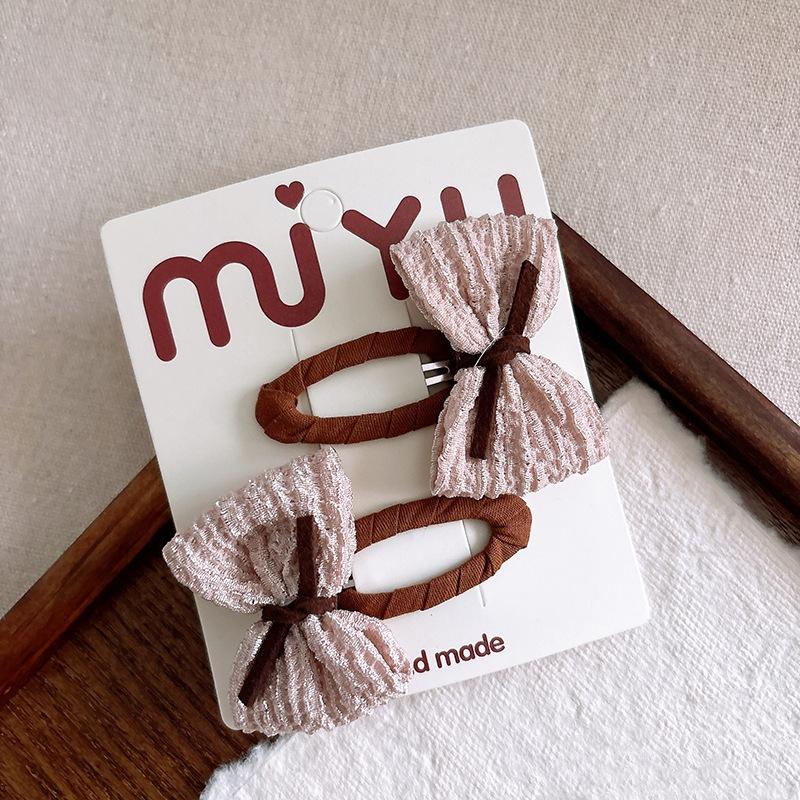 2 Pièces/Ensemble Doux Couleur Café Pinces à Cheveux Bébé Fille Coton Pois Pois Épingle à Cheveux Enfant Imprimés Écossais Tartan Nœud Barrette Accessoires Cheveux Enfants