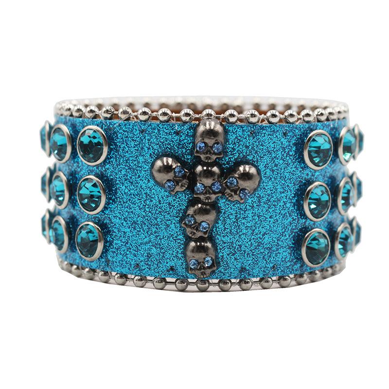 Design Diamond and Rhinestone Bracelet, Gothic Hip-hop Punk Trend PU Leather Bracelet