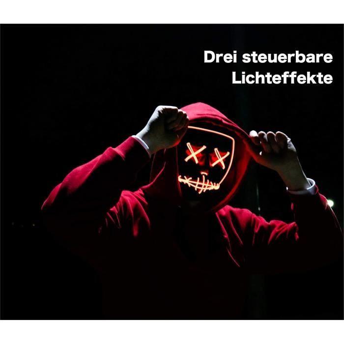 Masque d'horreur LED rouge-comme de Purge avec des effets de lumière 3X,contrôlables,pour Halloween en tant que costume pour[~4]