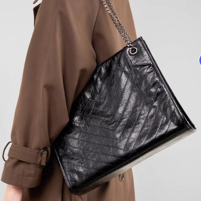Bolsa Tote Feminina de Couro de Alta Qualidade, Grande Capacidade, Tendência, com Corrente, Ombro Único, de Mão
