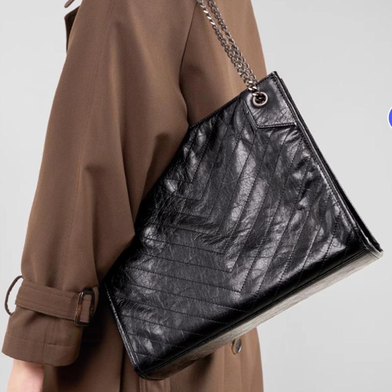 High-end Sense Large Capacity Cowhide Trendy Bag Women's Tote Bag Chain Single Shoulder Women's Bag Handheld Bag