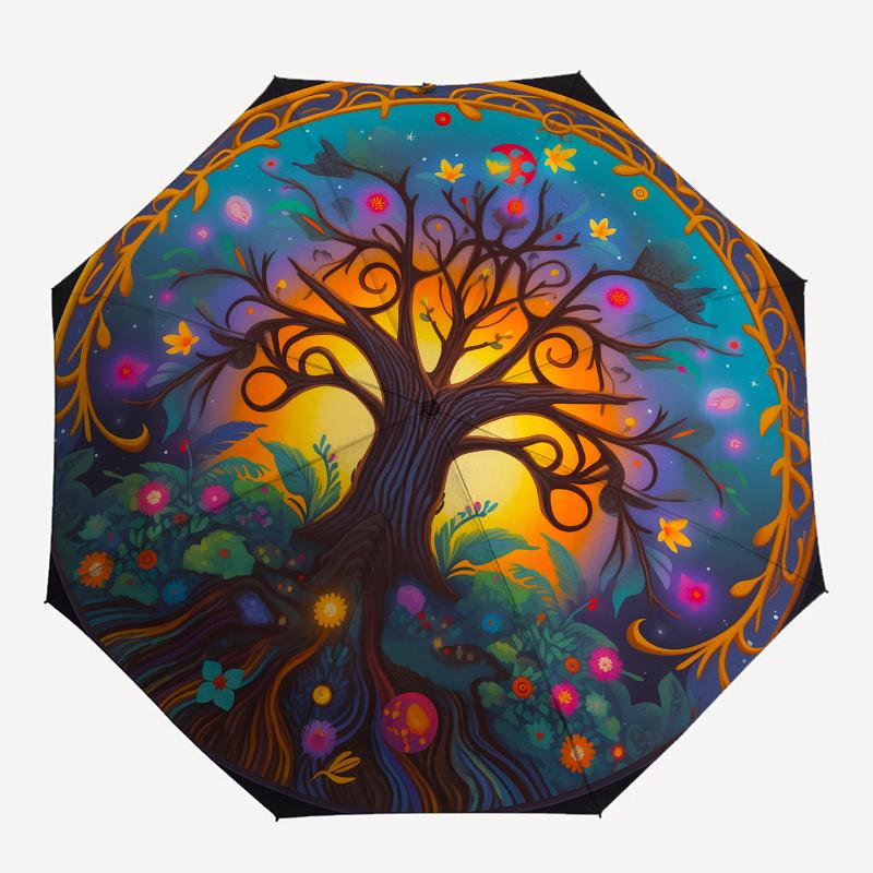 Enchanted Tree of Life Wall Art: Vibrant Circular Decor for Any SpaceUmbrella, Portable 3-Fold Compact Umbrella for Men & Women Gift
