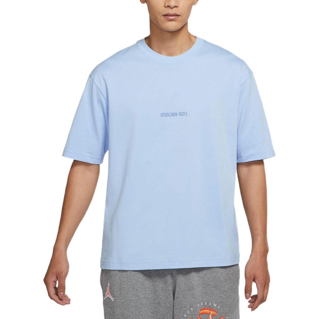 Jordan T Shirts Men's Blue Crew Neck Moderate Straight Fit DR9621-468