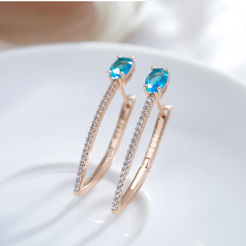 Brincos femininos de luxo em formato de V, ovais, com zircônia azul-água, para mulheres e meninas, joias para festa de casamento, presentes