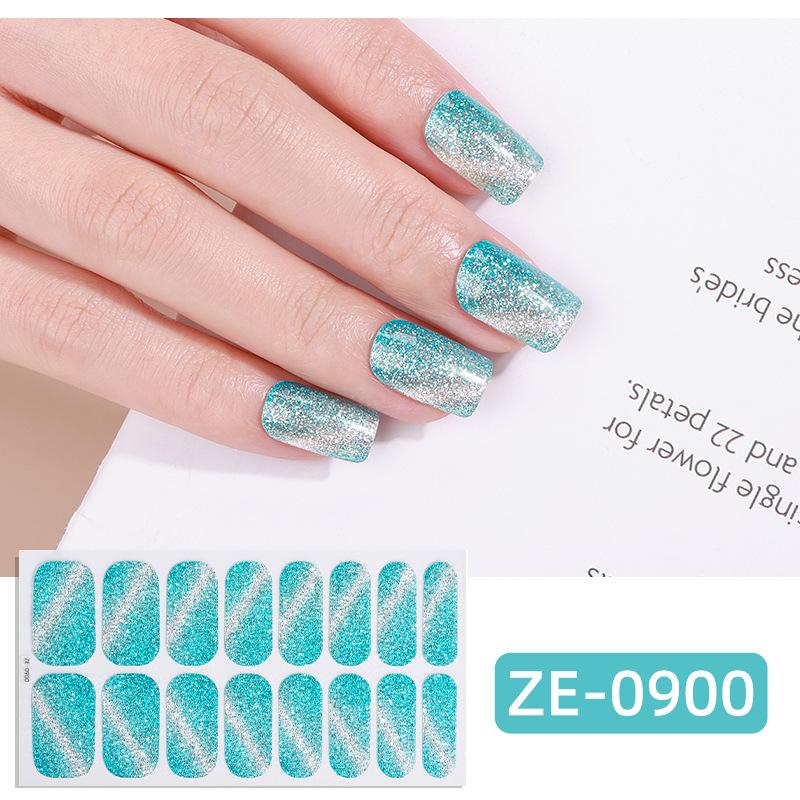16Tips Cat Eye Nail Stickers, UV Semi-Cured Gel Nail Polish Strips Self-Adhesive Magnetic Cat Eye Effect Nail Art Wraps with Nail File