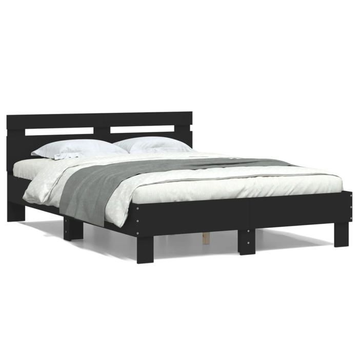 VidaXL Bed Frame with Headboard Black 120x200 Cm Engineered Wood 3207428